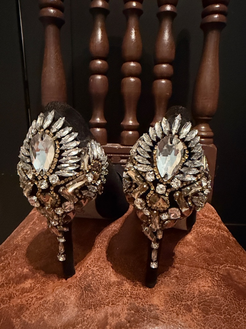 Embellished Black Women’s Heels with Crystal Accents